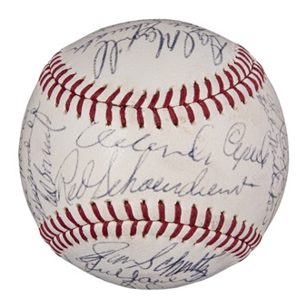 1966 St. Louis Cardinals Team Signed OAL Cronin Baseball With 25 Signatures Including Gibson, Carlton & Schoendienst (Beckett)